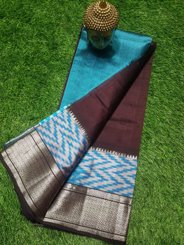 MANGALAGIRI PATTU IKKAT BORDER PLAIN SAREE