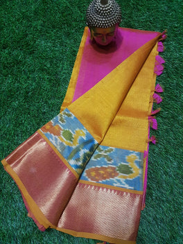 MANGALAGIRI PATTU IKKAT BORDER PLAIN SAREE