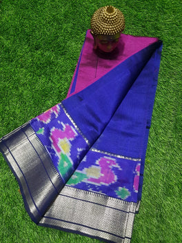 MANGALAGIRI PATTU IKKAT BORDER PLAIN SAREE