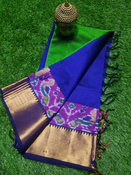 MANGALAGIRI PATTU IKKAT BORDER PLAIN SAREE