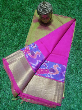 MANGALAGIRI PATTU IKKAT BORDER PLAIN SAREE