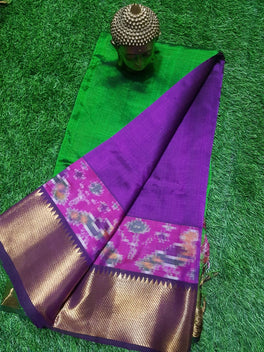 MANGALAGIRI PATTU IKKAT BORDER PLAIN SAREE