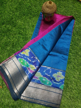 MANGALAGIRI PATTU IKKAT BORDER PLAIN SAREE