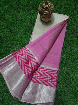 MANGALAGIRI PATTU IKKAT BORDER PLAIN SAREE