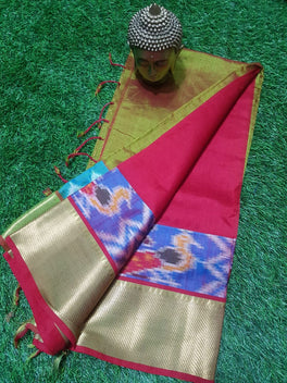 MANGALAGIRI PATTU IKKAT BORDER PLAIN SAREE