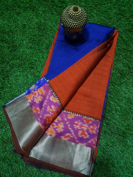 MANGALAGIRI PATTU IKKAT BORDER PLAIN SAREE