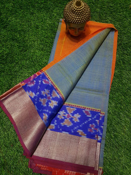 MANGALAGIRI PATTU IKKAT BORDER PLAIN SAREE
