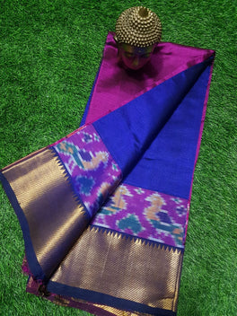 MANGALAGIRI PATTU IKKAT BORDER PLAIN SAREE