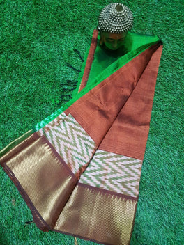 MANGALAGIRI PATTU IKKAT BORDER PLAIN SAREE
