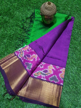 MANGALAGIRI PATTU IKKAT BORDER PLAIN SAREE