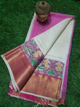 MANGALAGIRI PATTU IKKAT BORDER PLAIN SAREE