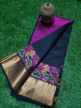 MANGALAGIRI PATTU IKKAT BORDER PLAIN SAREE