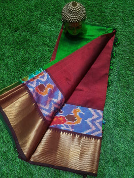 MANGALAGIRI PATTU IKKAT BORDER PLAIN SAREE