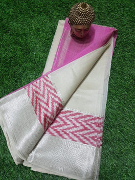 MANGALAGIRI PATTU IKKAT BORDER PLAIN SAREE