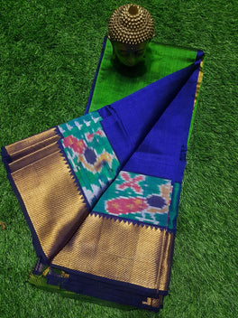 MANGALAGIRI PATTU IKKAT BORDER PLAIN SAREE