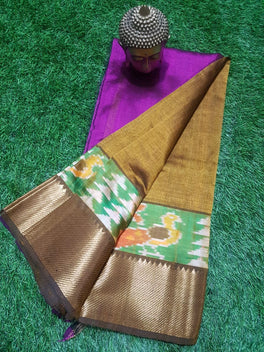 MANGALAGIRI PATTU IKKAT BORDER PLAIN SAREE