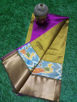MANGALAGIRI PATTU IKKAT BORDER PLAIN SAREE