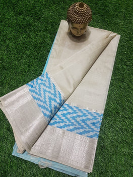 MANGALAGIRI PATTU IKKAT BORDER PLAIN SAREE