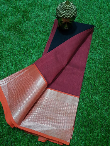 MANGALAGIRI BIG BORDER PLAIN COTTON SAREE