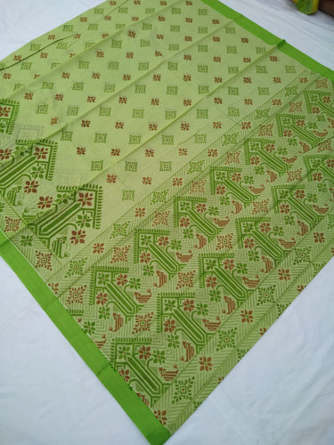 Printed Mangalagiri Cotton Sarees With Contrast Border