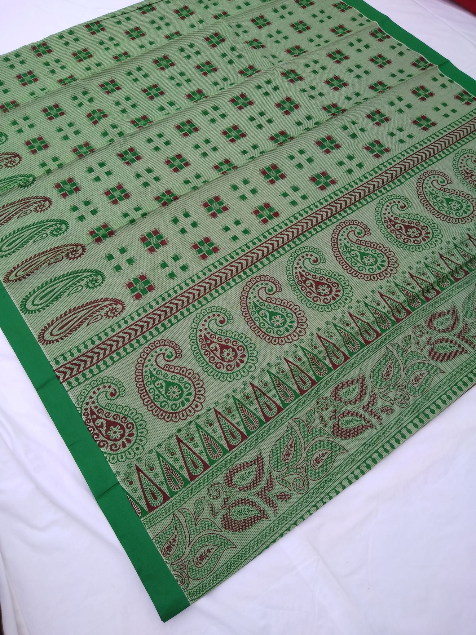 Printed Mangalagiri Cotton Sarees With Contrast Border