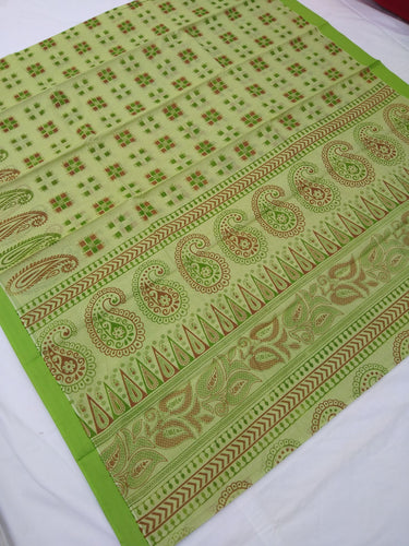 Printed Mangalagiri Cotton Sarees With Contrast Border