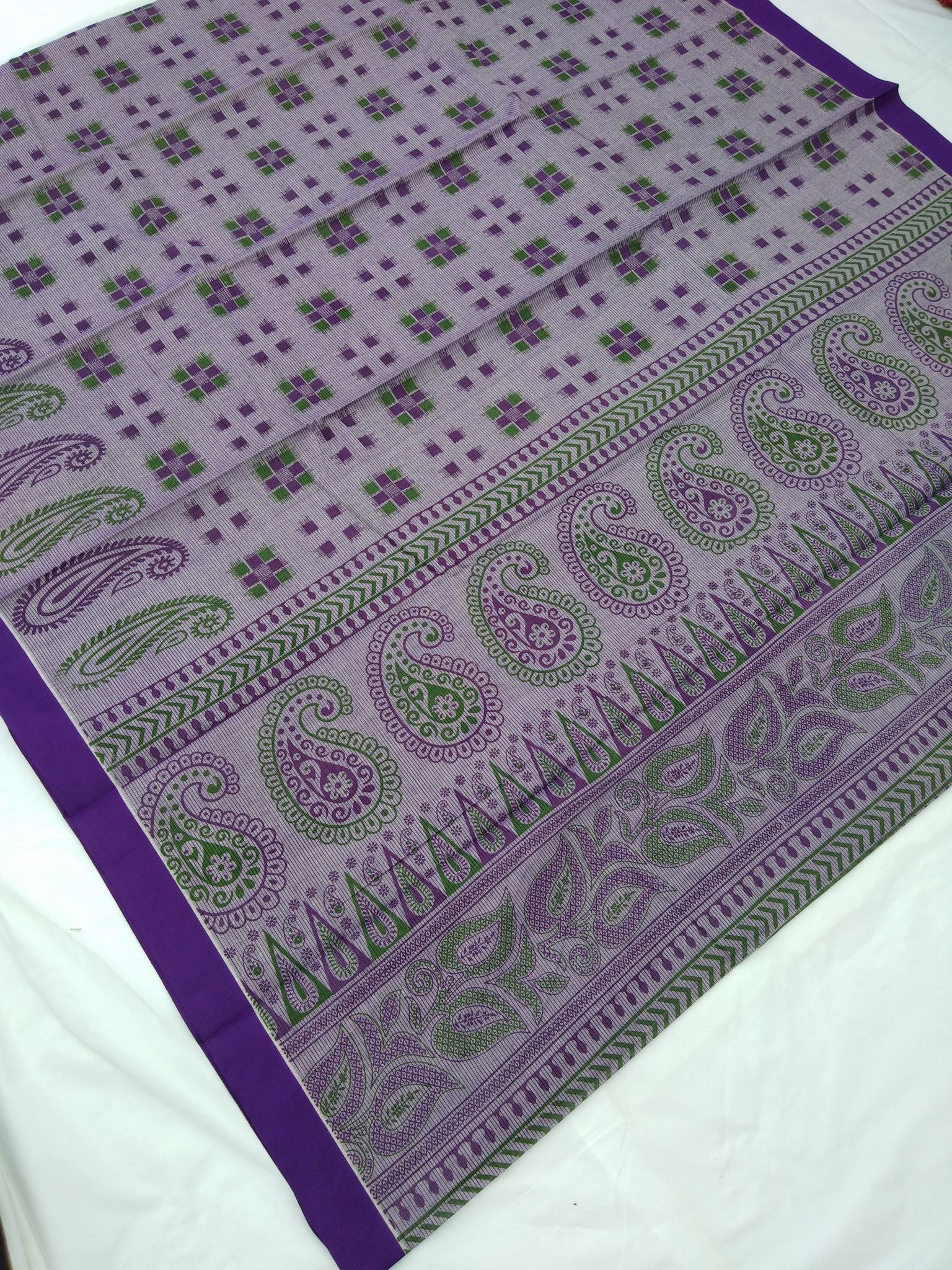 Printed Mangalagiri Cotton Sarees With Contrast Border