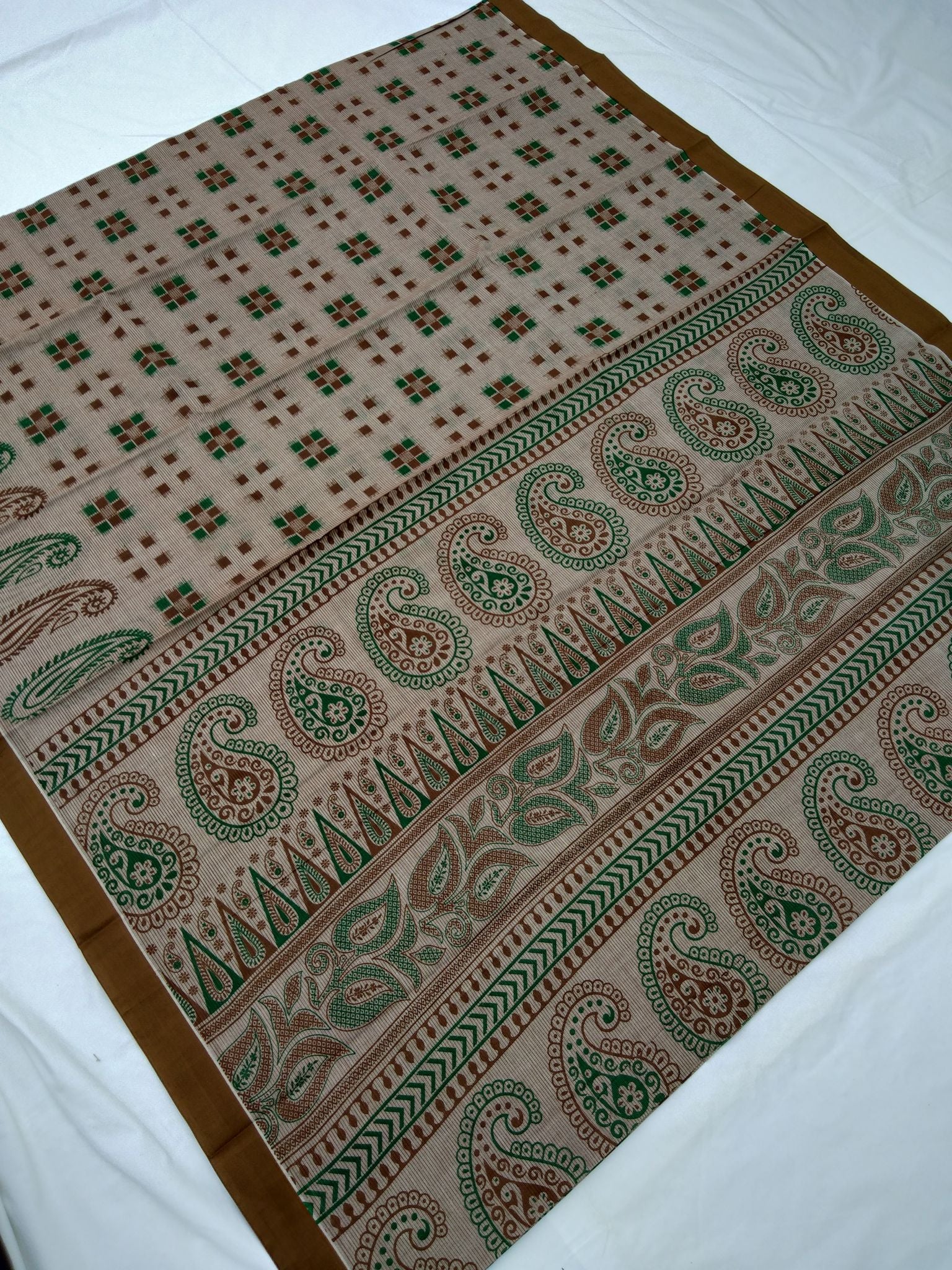 Printed Mangalagiri Cotton Sarees With Contrast Border