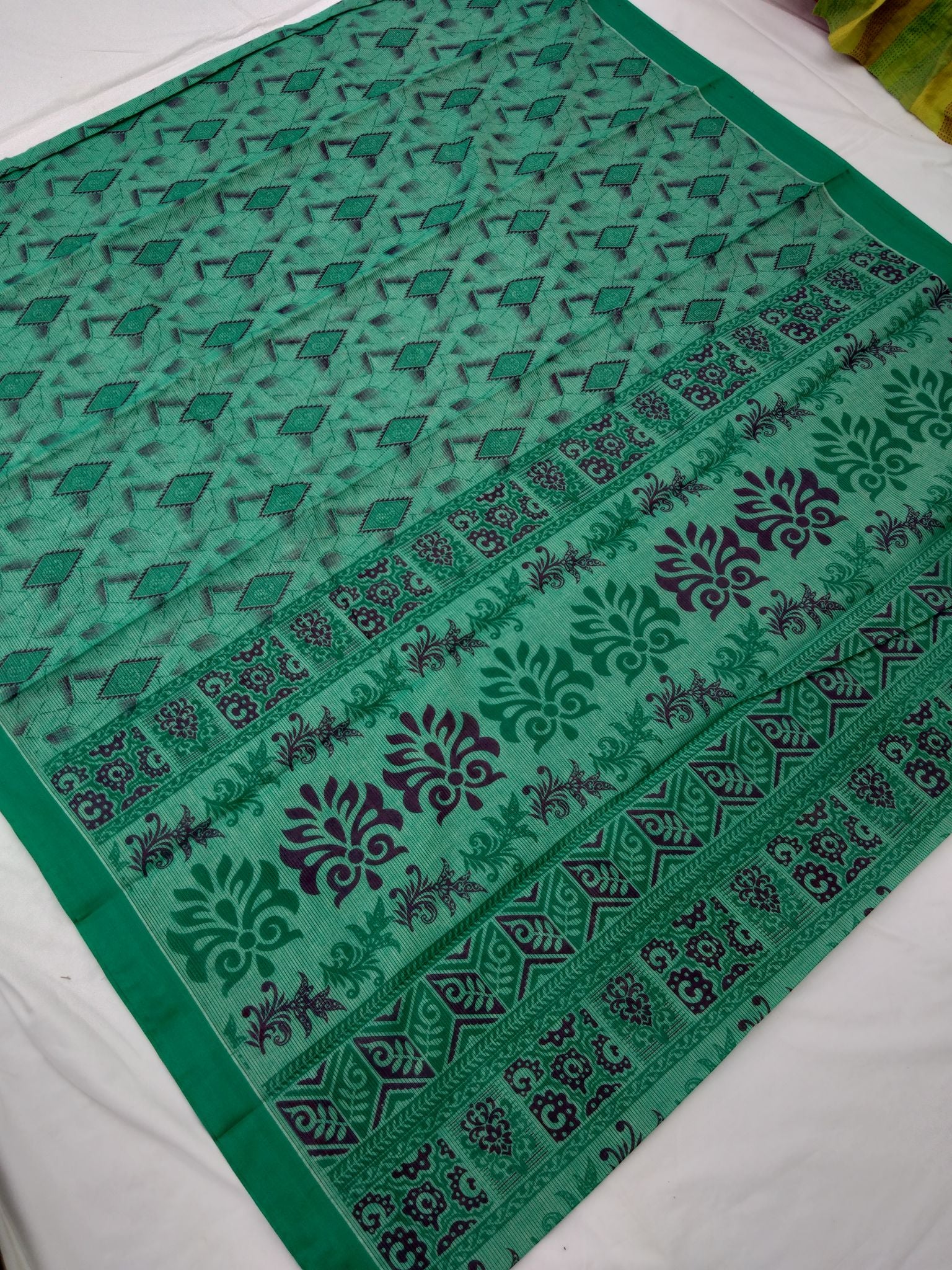 Printed Mangalagiri Cotton Sarees With Contrast Border
