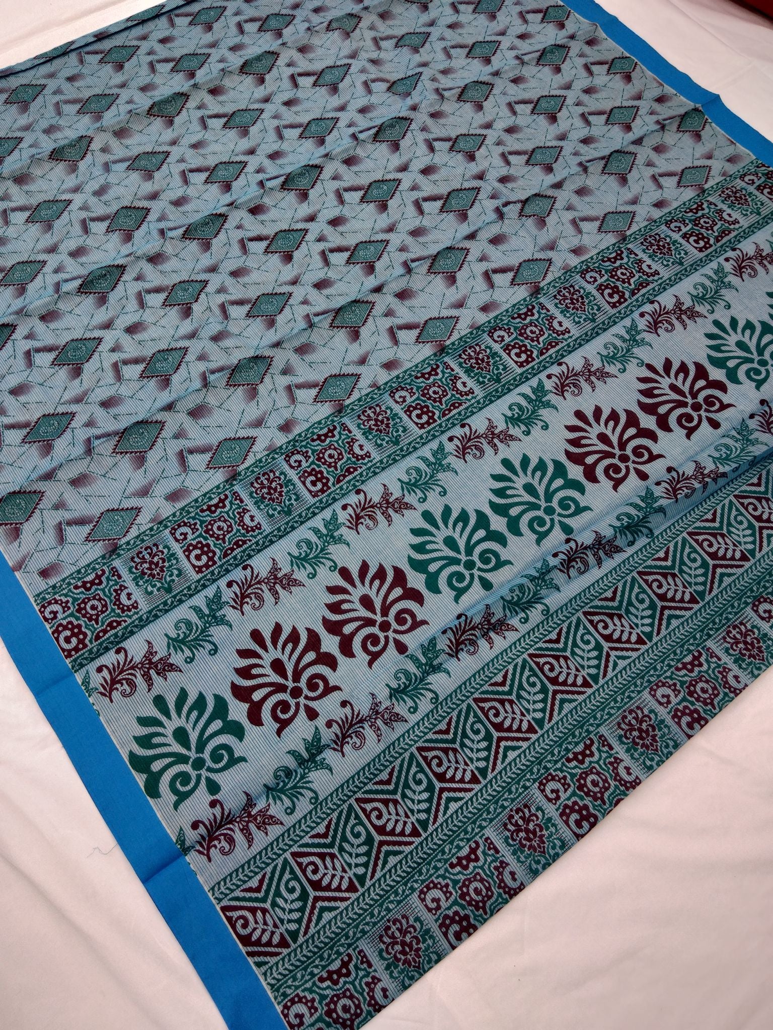 Printed Mangalagiri Cotton Sarees With Contrast Border