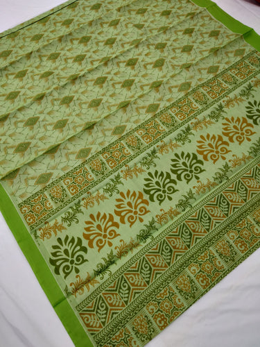 Printed Mangalagiri Cotton Sarees With Contrast Border