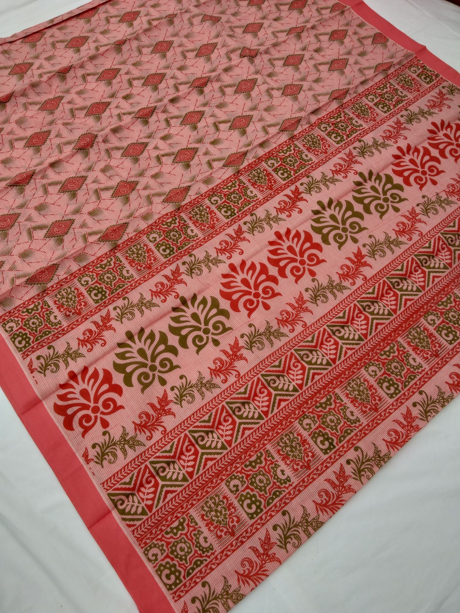 Printed Mangalagiri Cotton Sarees With Contrast Border