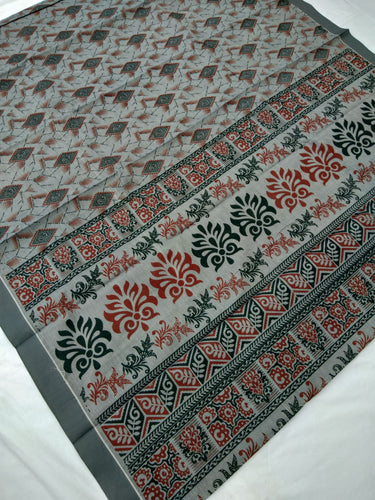 Printed Mangalagiri Cotton Sarees With Contrast Border