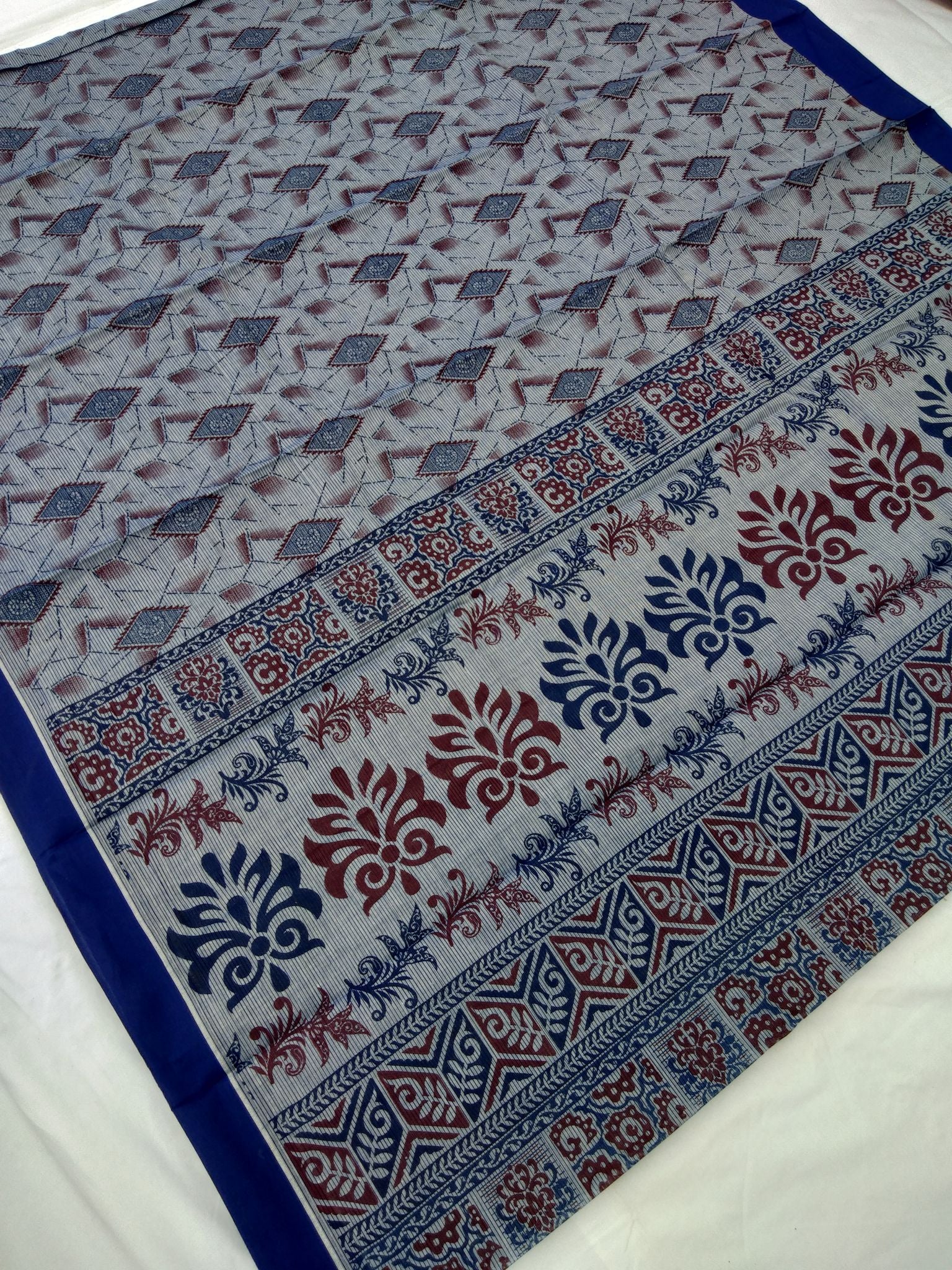 Printed Mangalagiri Cotton Sarees With Contrast Border