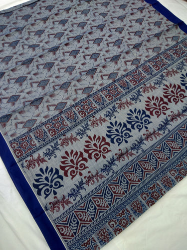 Printed Mangalagiri Cotton Sarees With Contrast Border