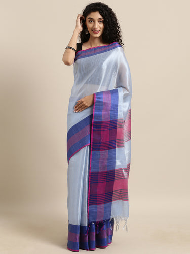 Attractive Stylish Silver Zari Linen Tissue Women's Sarees