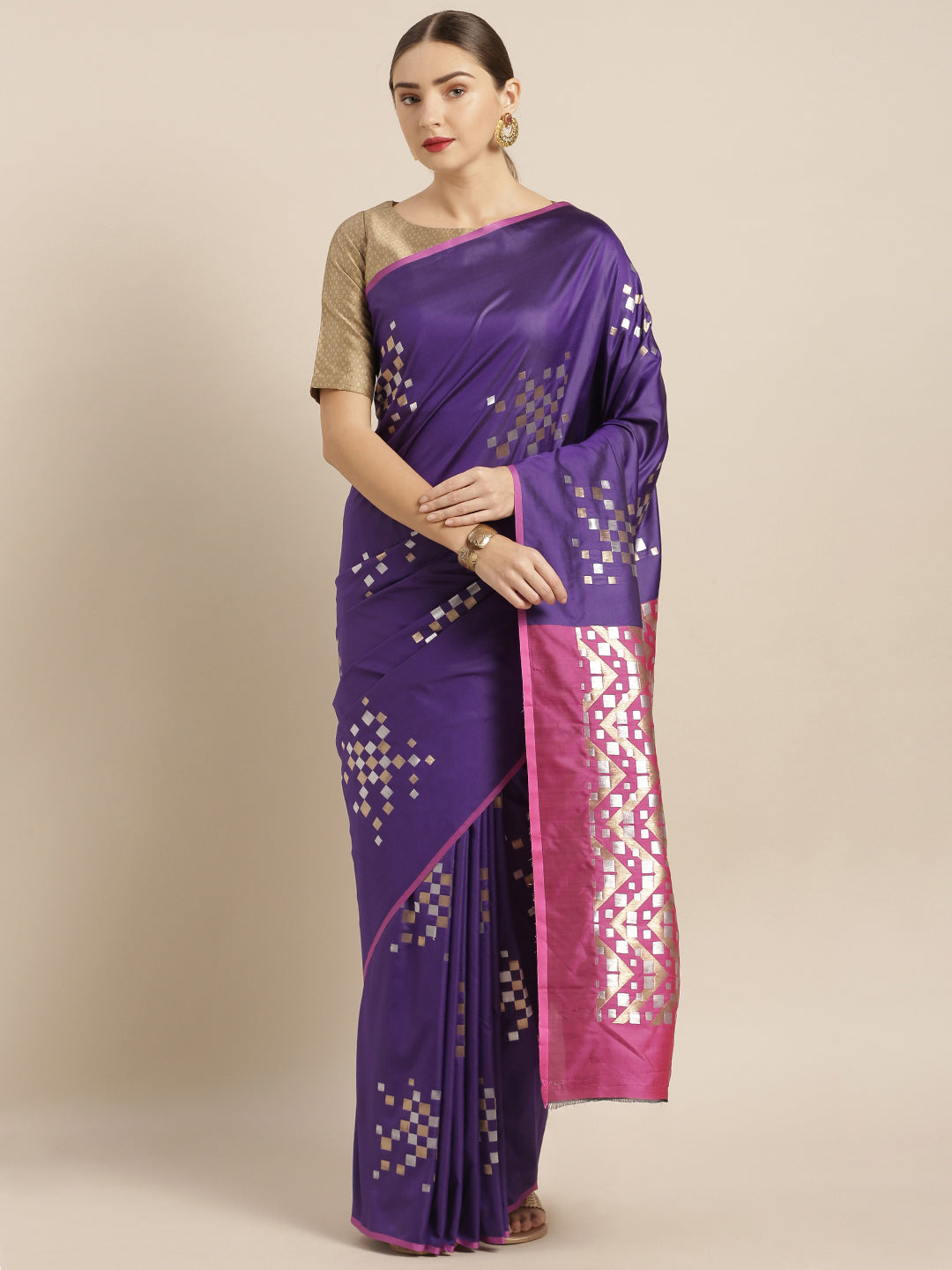 Stylish Shona Chandi Bandhej Banarasi Silk Saree
