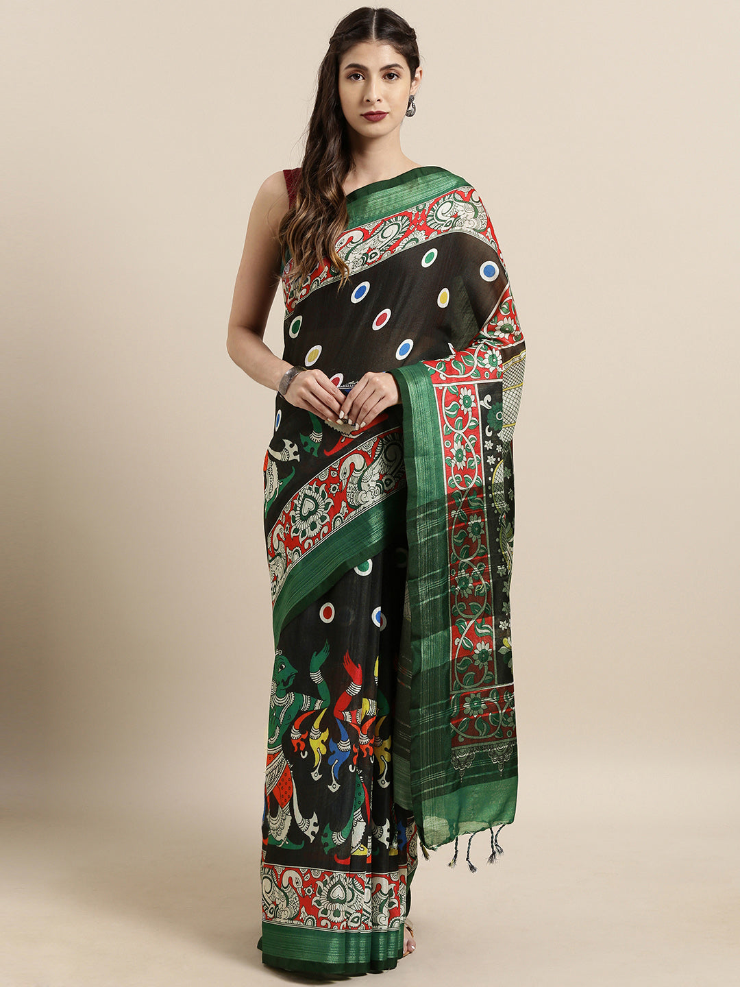 New Attractive Linen Kalamkari Saree