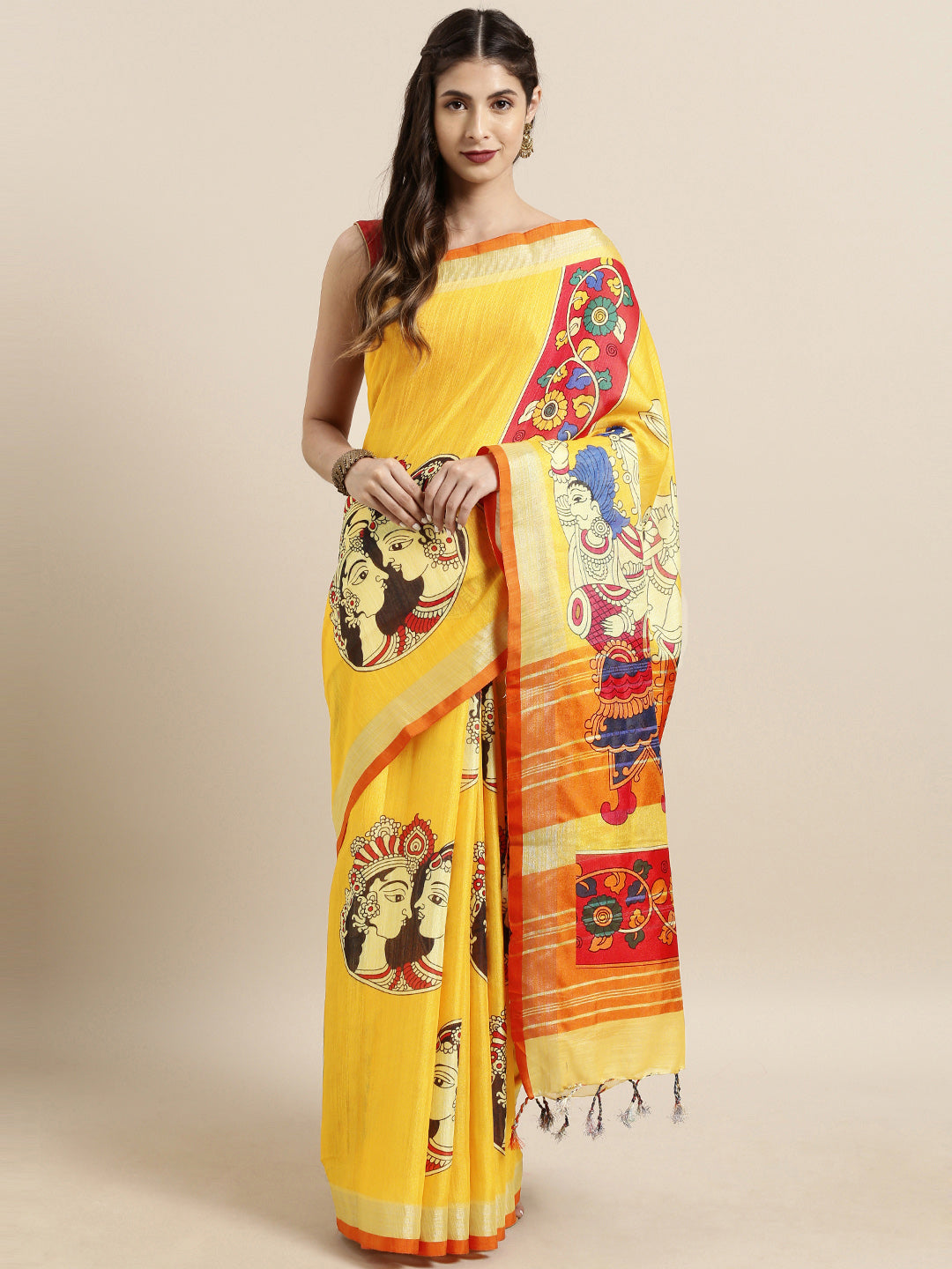 New Attractive Linen Kalamkari Saree