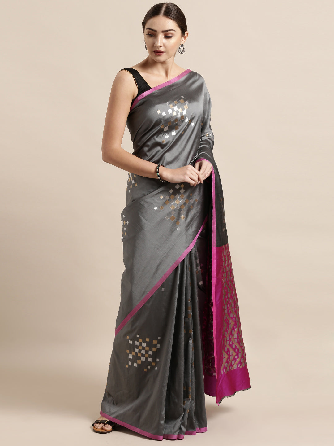 Stylish Shona Chandi Bandhej Banarasi Silk Saree