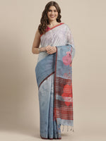 Load image into Gallery viewer, Latest Attractive Stylish Flower Print Linen Women&#39;s Sarees