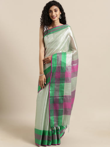 Attractive Stylish Silver Zari Linen Tissue Women's Sarees