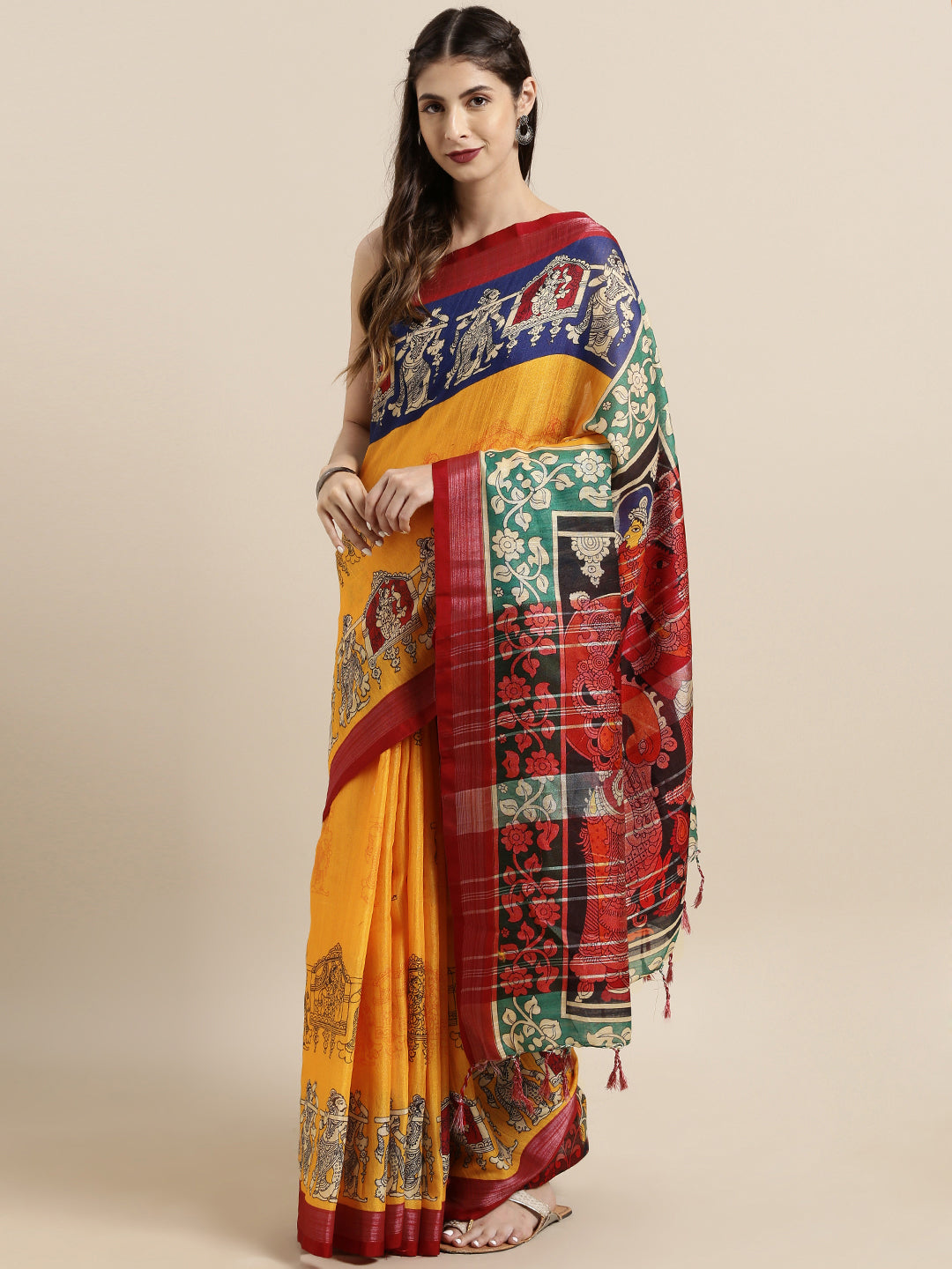New Attractive Linen Kalamkari Saree