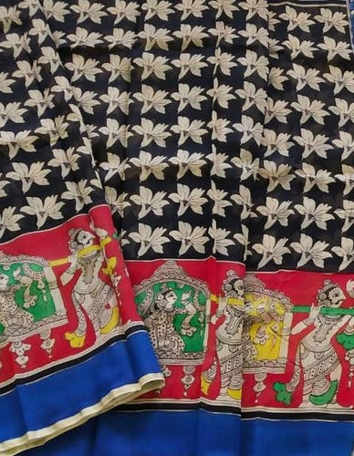 Kalamkari Chanderi Silk Multi Colour Handpainted Saree