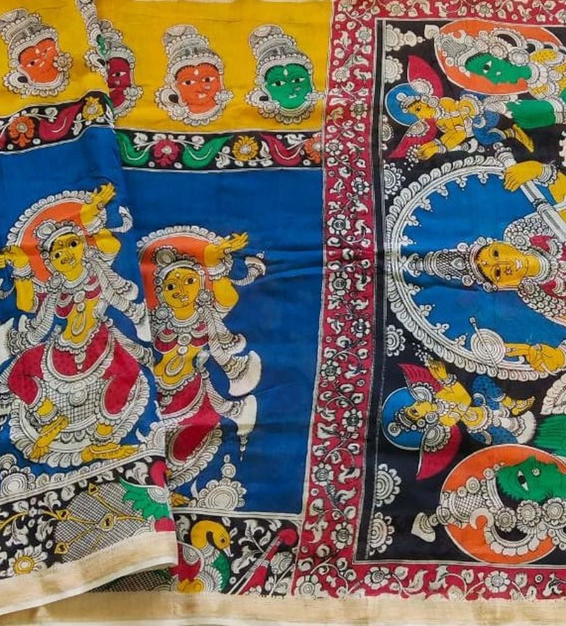 Kalamkari Chanderi Silk Multi Colour Handpainted Saree