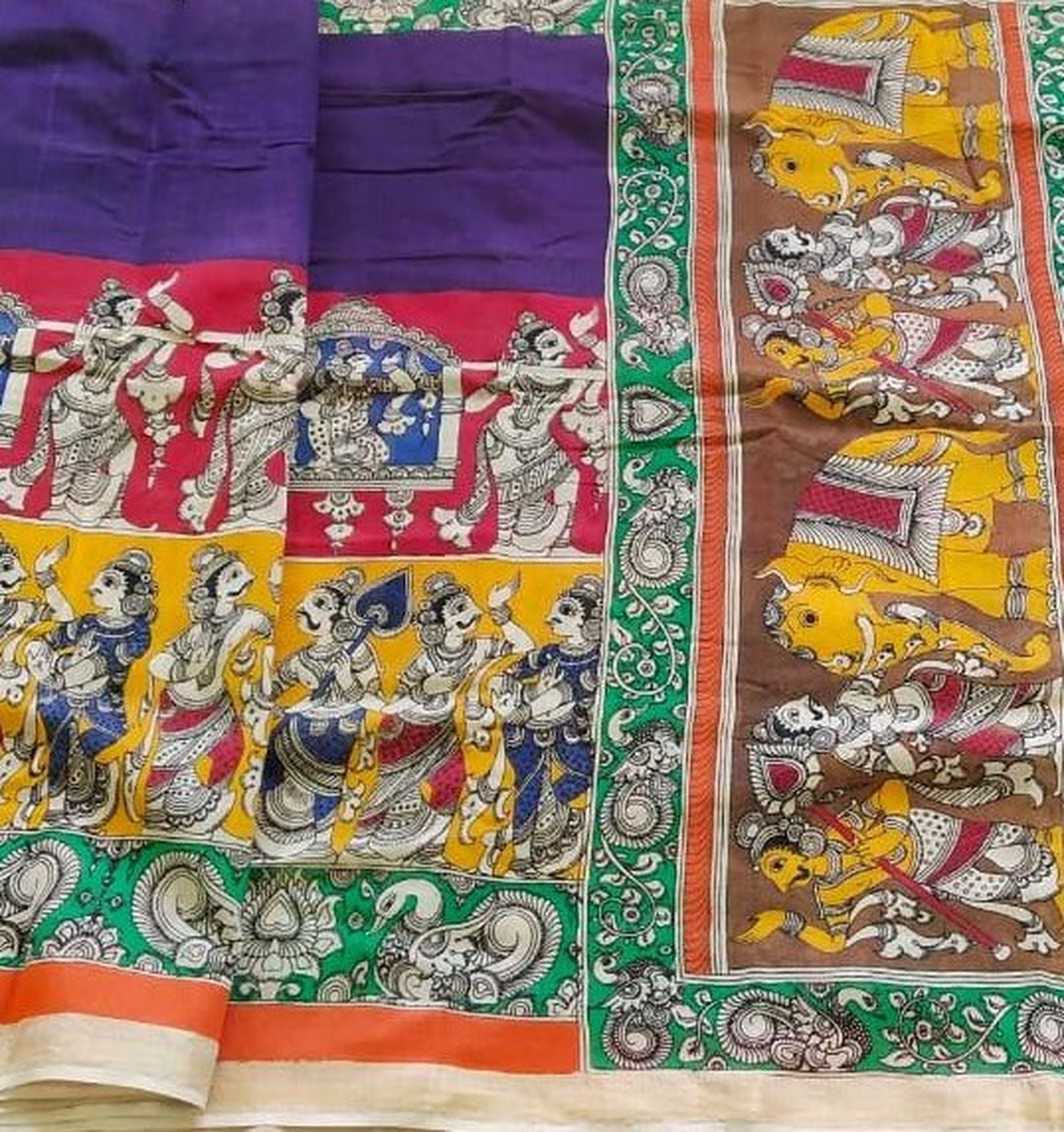 Kalamkari Chanderi Silk Multi Colour Handpainted Saree