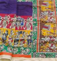 Load image into Gallery viewer, Kalamkari Chanderi Silk Multi Colour Handpainted Saree