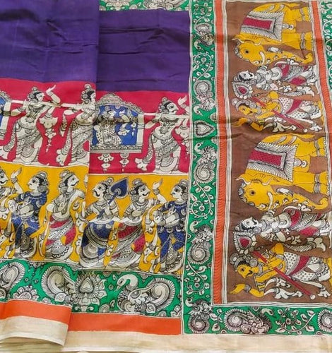 Kalamkari Chanderi Silk Multi Colour Handpainted Saree