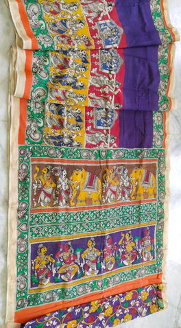 Kalamkari Chanderi Silk Multi Colour Handpainted Saree