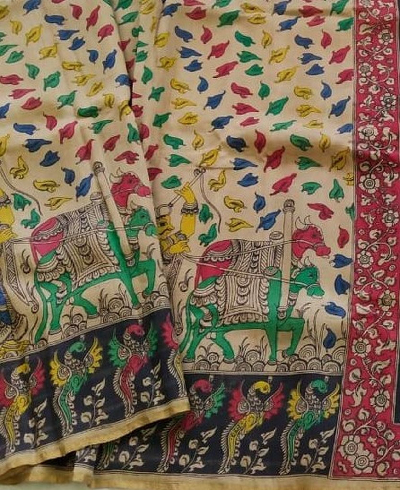Kalamkari Chanderi Silk Multi Colour Handpainted Saree